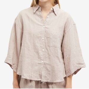 Deiji Studios Linen Oversized Boxy Orchid Beige Button Up Collared Shirt Size XS